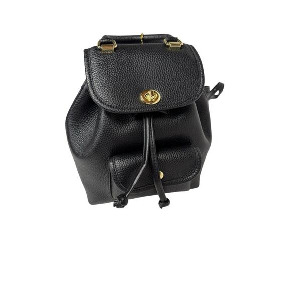 Bella Luer Black Pebble Leather Drawstring/Clasp Closure Small Backpack Bag - Picture 15 of 16